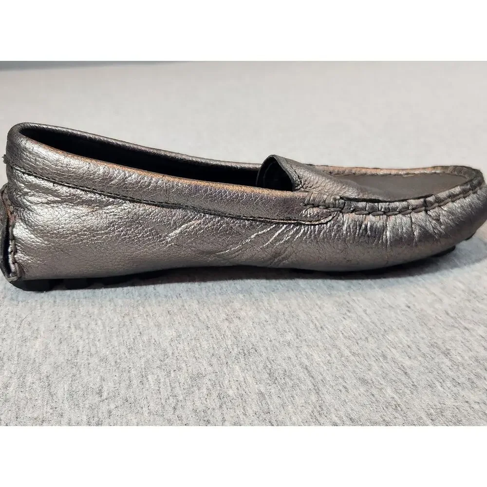 Coach Amber sz 5.5B matallic pewter pebbled leather driving loafer shoes comfort
